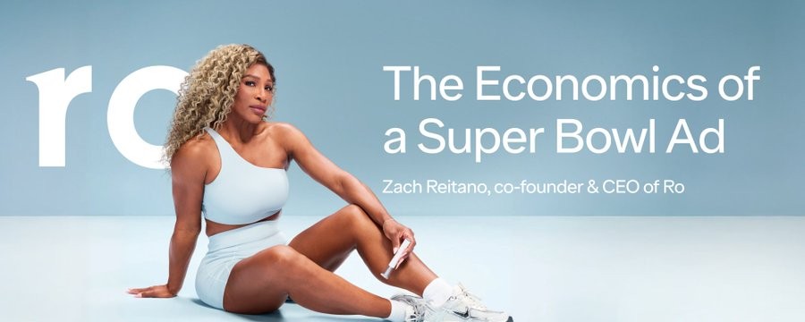 Баннер оригинальной публикации Ro: Серена Уильямс и заголовок The Economics of a Super Bowl Ad
